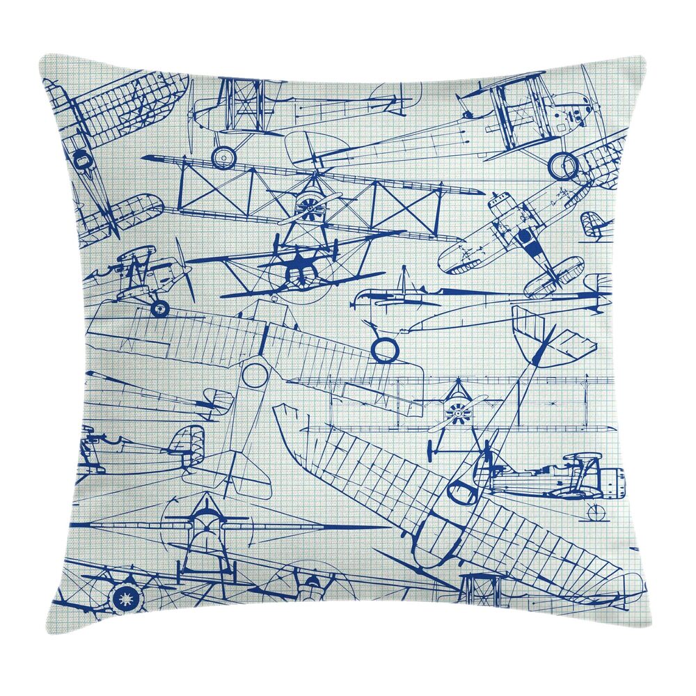 7124 Airplane Throw Pillow Cushion Cover, Old Airplane Drawings Classic